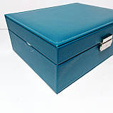 Скринька для прикрас шкірозамінник синя з комірками, фото 5