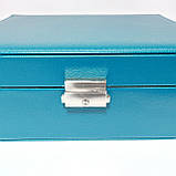 Скринька для прикрас шкірозамінник синя з комірками, фото 7