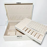 Скринька для прикрас шкірозамінник біла з комірками, фото 2