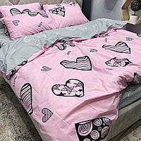 Комплект постельное белье 200х220 см евро Бязь Сердечки на розовом и сером