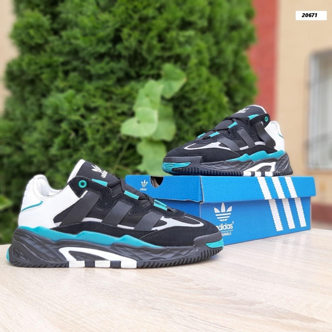 Жіночі кросівки Adidas Niteball (чорні з зеленим і білим) модні спортивні кроси О20671 топ