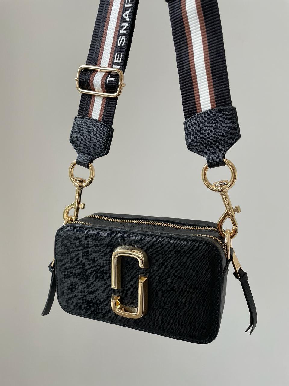 Жіноча подарункова сумка Marc Jacobs Snapphot black/Gold (чорна) S15 стильна на м'якому гарному ремені top