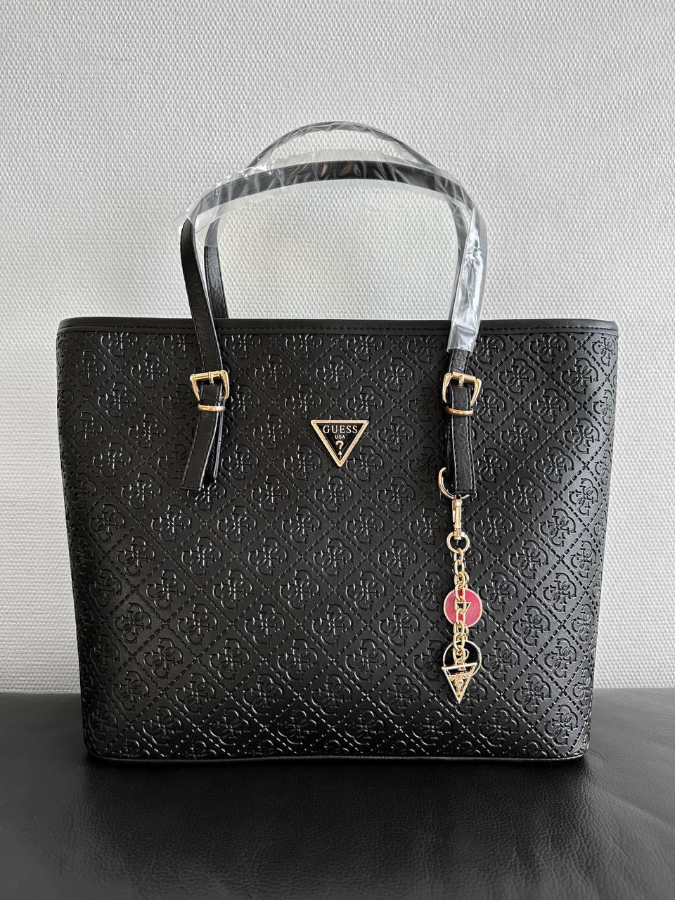 Жіноча сумка-шопер Guess (чорна) Gi5166 велика стильна красива ділова з монограмою топ