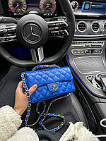 Женская мини сумка клатч Chanel 1,55 Blue (синяя) Gi5216 красивая стильная яркая на декоративной цепочке топ