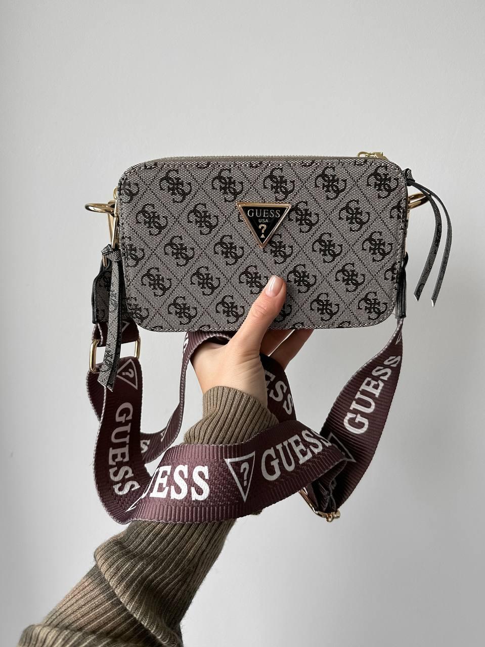 Жіноча подарункова сумка клатч Guess Crossbody (сіра) Gi5156 стильна красива на довгому текстильному ремені топ