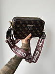 Жіноча подарункова сумка Guess Crossbody (коричнева) Gi5302стильна красива на довгому текстильному ремені топ, фото 6