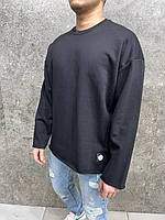 Мужской лонг BLACK (черный) А6280 красивая модная стильная теплая кофта-лонгслив из трехнитки топ