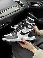 Женские кроссовки Nike Air Jordan 1 black/white (чёрные с белым) высокие модные удобные кеды J003 cross