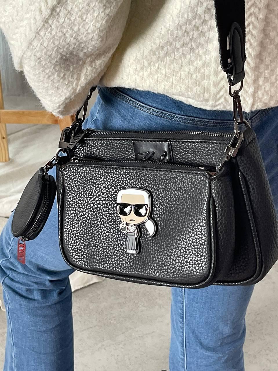 Жіноча сумка 3 в 1 Karl Lagerfeld Pochette Logo Black (чорна) torba0080 стильний набір сумочок із чоловічком топ