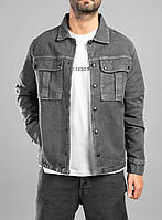 Мужская джинсовая куртка с накладными карманами (серая) А15999 классическая стильная молодежная без подклада