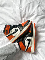 Женские кроссовки Nike Air Jordan 1 Retro Reverse Shattered Backboard (черно-бело-оранжевые) яркие кеды К4051