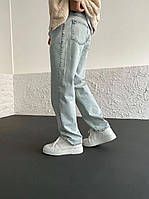 Мужские базовые джинсы МОМ (светло-голубые) А1304 свободные удобные без принтов и потертостей повседневные