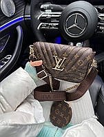 Женская подарочная сумка LV New Wave Multi Pochette (коричневая) Gi4176 красивая модная стильная с монограммой
