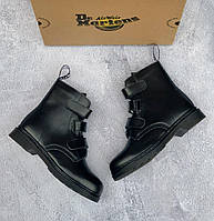 Женские зимние ботинки Dr.Martens Coralia Venice Mono Black (чёрные) тёплые сапоги с мехом на липучках PD4610