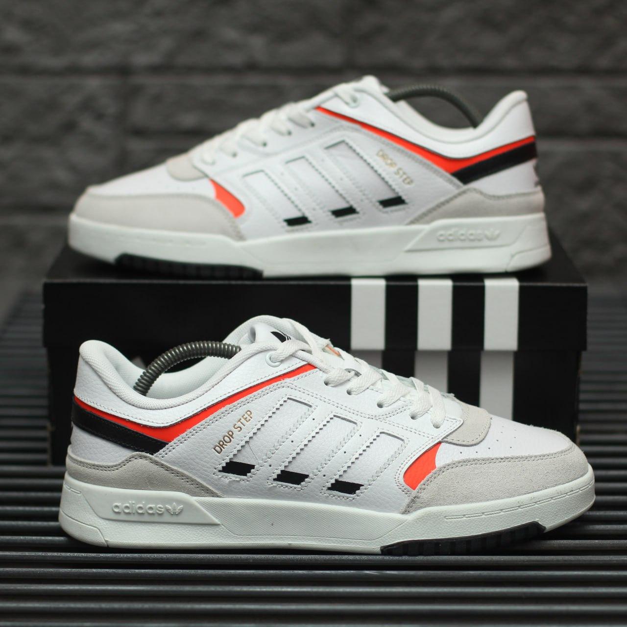 Чоловічі кеди Adidas Drop Step Low (білі з чорним і жовтогарячим) модні низькі демісезонні кросівки 2199 топ, фото 1