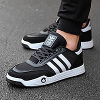 Мужские кроссовки Adidas (чёрные с белым) качественные повседневные спортивные кроссы 9305 cross