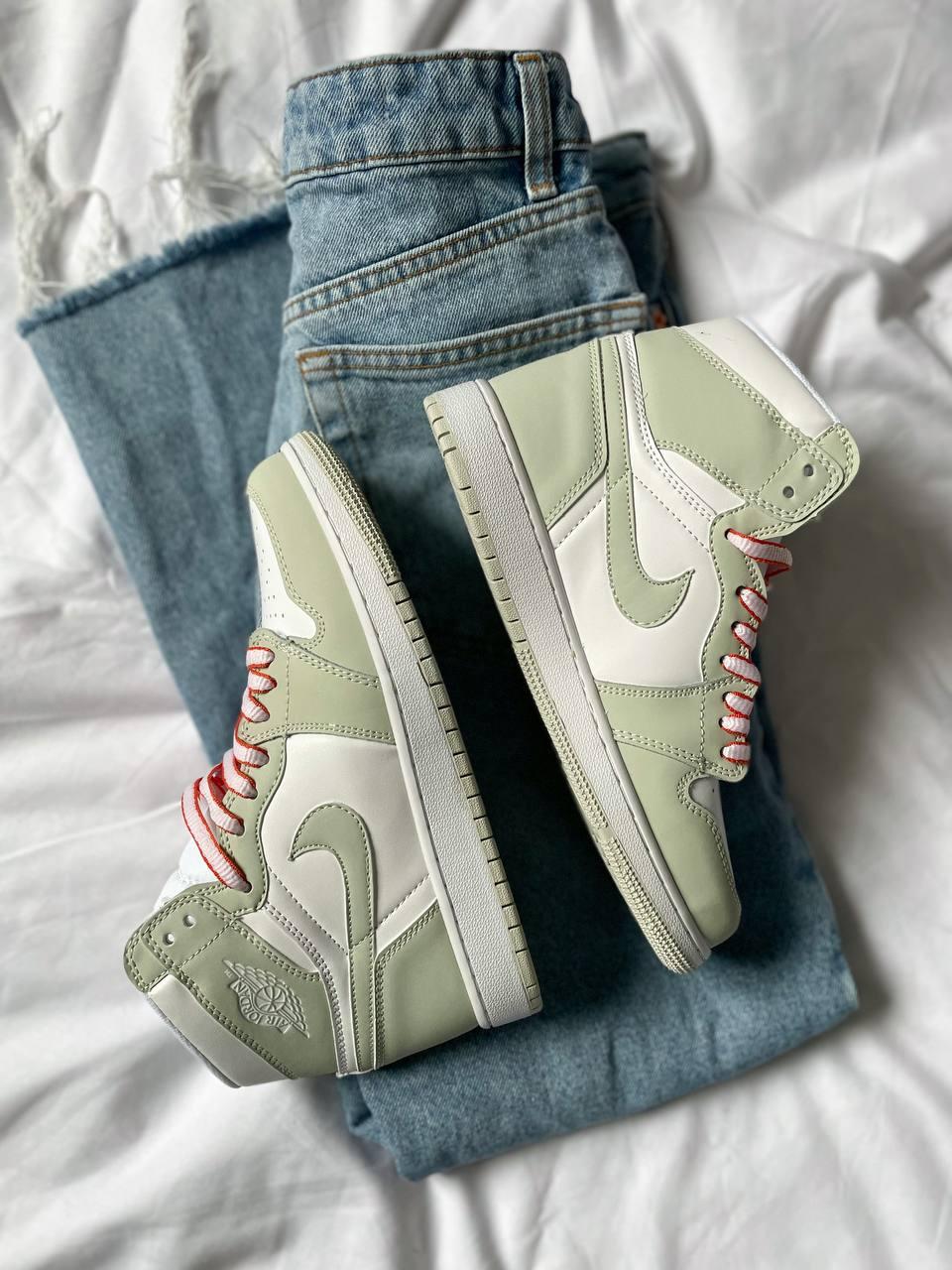 Чоловічі кросівки Nike Air Jordan 1 Seafoam Green (світло-зелені з білим) високі молодіжні кеди К4107 топ