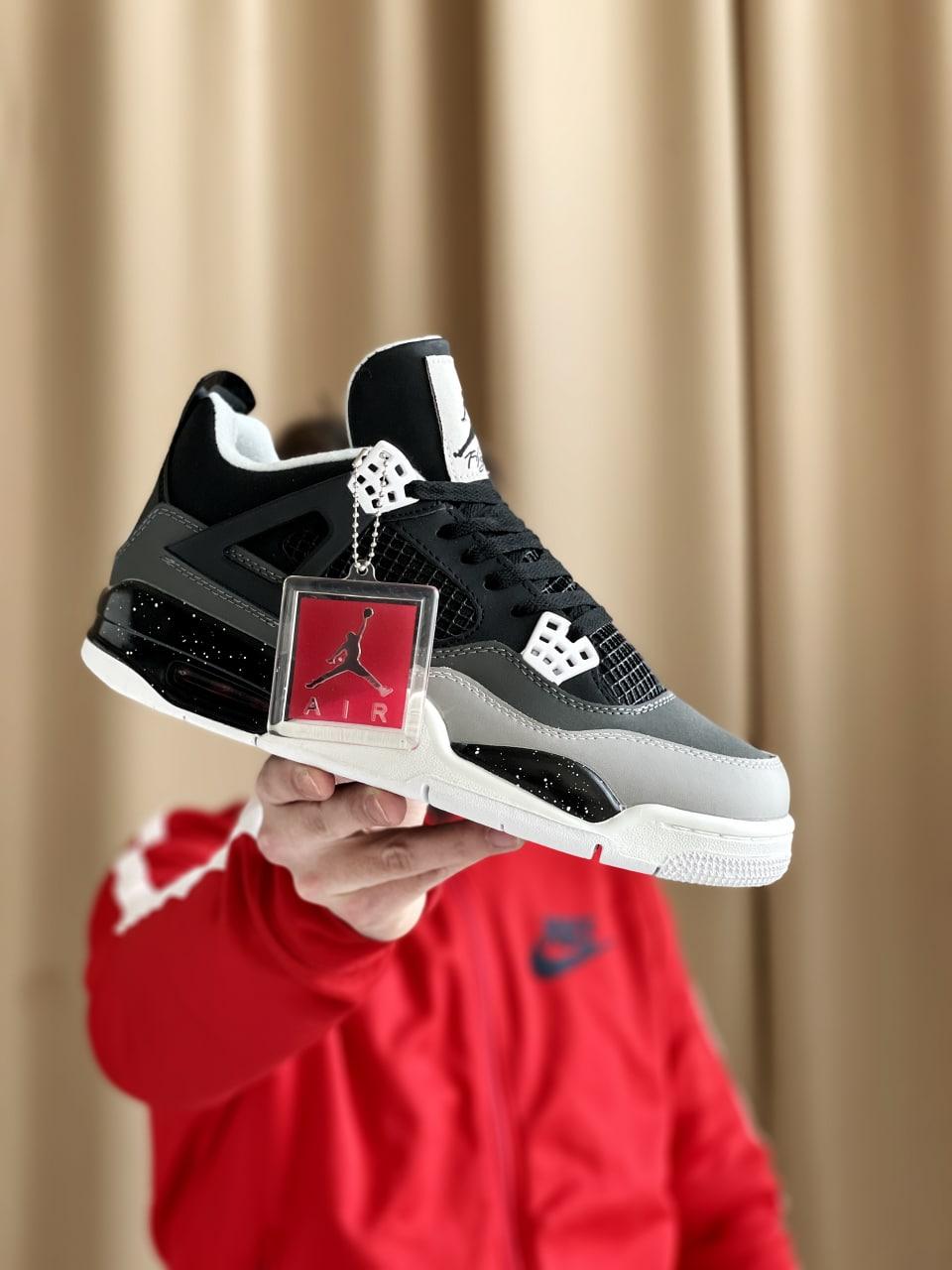 Чоловічі кросівки Nike Air Jordan 4 Retro Fear Pack (сірі з чорним) низькі спортивні зручні кроси J3407 топ, фото 1