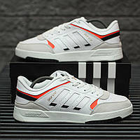 Мужские кеды Adidas Drop Step Low (белые с чёрным и оранжевым) модные низкие демисезонные кроссовки 2199 cross