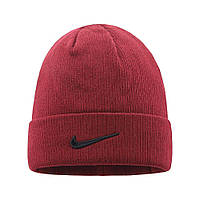 Шапка теплая Nike Red с отворотом унисекс (бордовая) PD6442 двойная вязаная шапочка брендированная Sale Sal