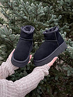 Женские зимние сапоги UGG Classic Mini Platform (чёрные) короткие модные мини угги на платформе J3522 cross 37