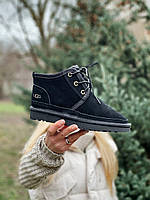 Женские зимние сапоги Ugg (чёрные) короткие молодёжные модные угги на шнуровке J3389 cross 38