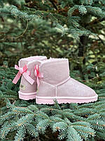 Женские зимние сапоги UGG (розовые) короткие красивые модные угги с бантиком сзади J2027 cross 40