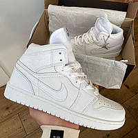 Женские кроссовки Nike Air Jordan Retro 1 White (белые) высокие демисезонные стильные кеды 0456v cross