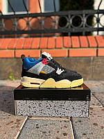 Женские кроссовки Union LA x Nike Air Jordan 4 Retro Off Noir (чёрные с синим/красным) низкие KVDart0242 cross