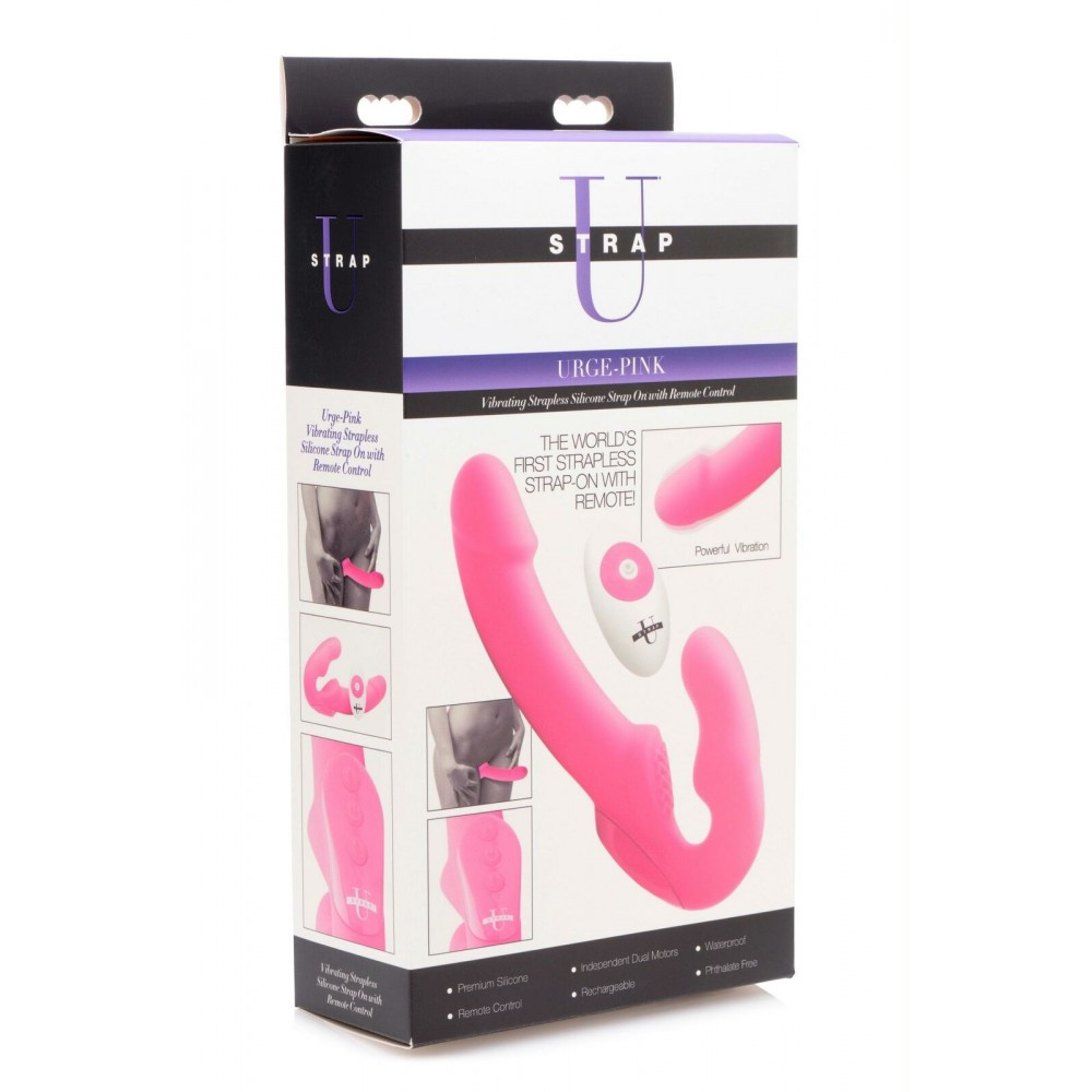 Купить Силиконовый безремневой страпон с пультом ДУ U-Strap Urge Pink в Украине Безремневые страпоны Секс Шоп JustLove - цена, отзывы 1584742900