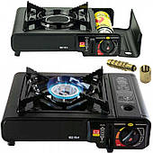 Портативна туристична газова плита з п'єзопідпалом BDZ-155-A з адаптером під великий балон (Happy home)