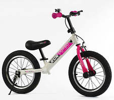 Велобіг 14" CORSO RJ-26366 сталева рама, ручне переднє гальмо,колеса надувні гумові, алюмінієві диски, рожевий