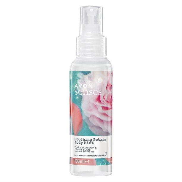 Освіжний лосьйон-спрей, для тіла Ніжні пелюстки Тіаре, Півонія Soothing Petals, Body Mist Avon Naturals, 100 мл