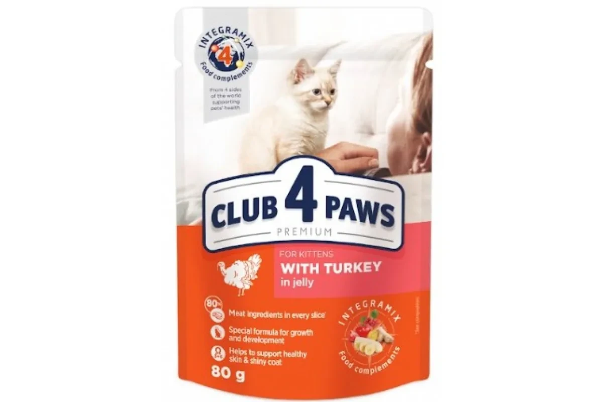 Консерва для кошенят з індичкою в желе, CLUB 4 PAWS, 80 г, фото 1