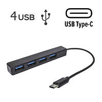 Хаб Type-C розгалужувач концентратор USB HUB Type-C для ноутбука 4-Port USB Чорний