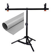 Комплект Тримач фону + Сірий ПВХ Фон 68×130 см Prolight