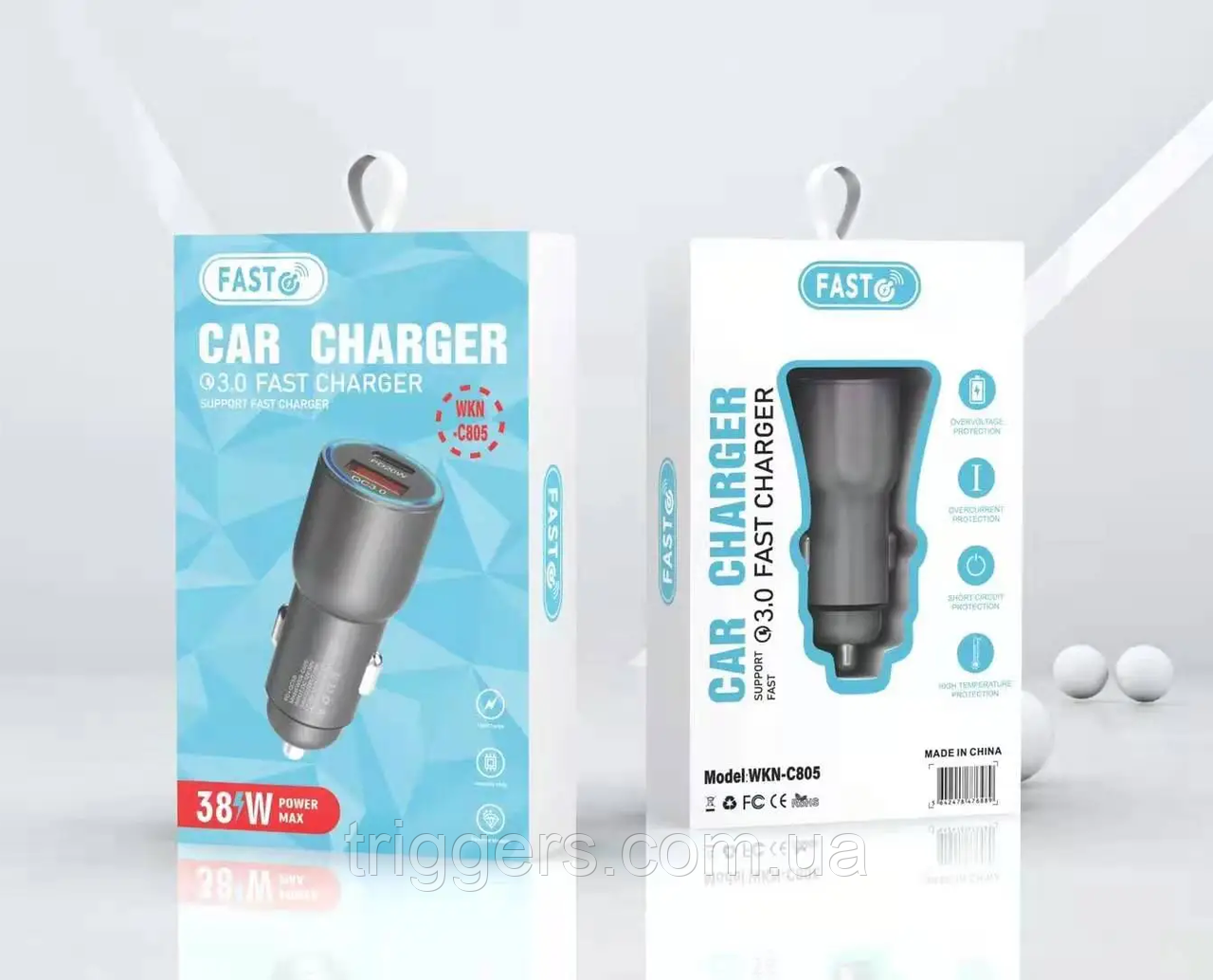 Автомобільний зарядний пристрій FAST CHARGER 3.0 38 W FAST WKN-C805