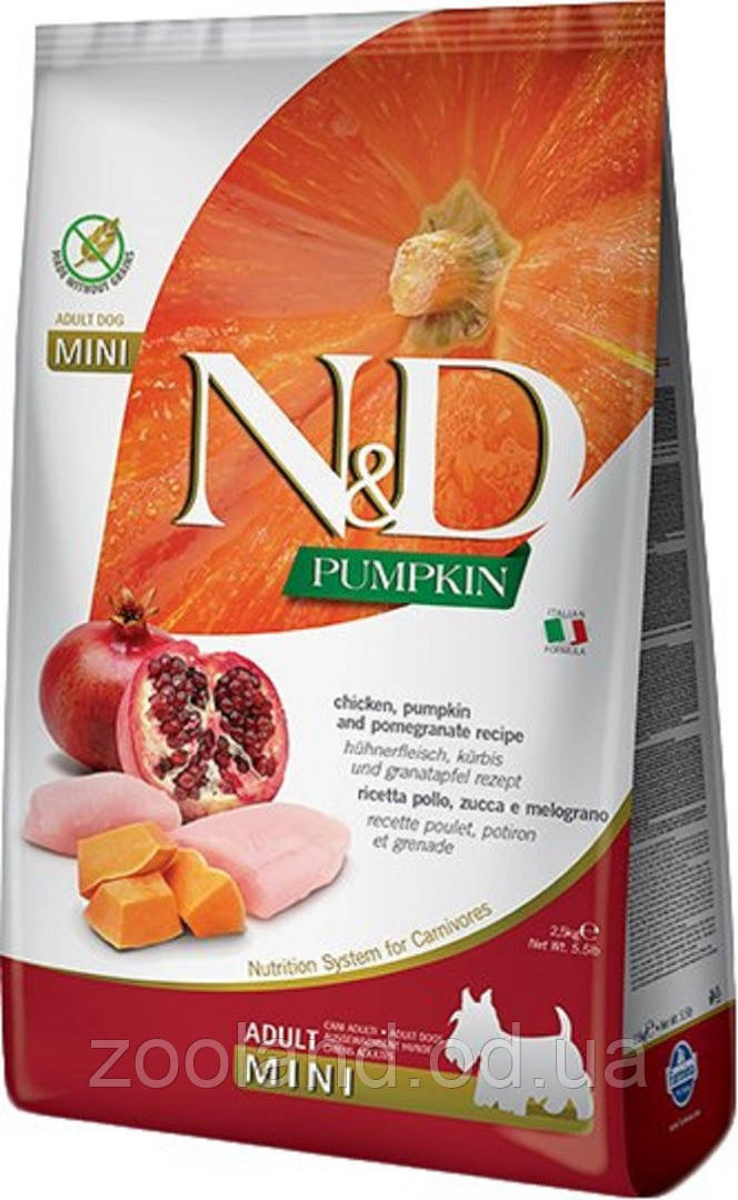156340 Farmina N&D GF Pumpkin Adult Mini Курка та Гранат, 2,5 кг