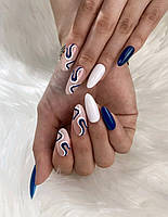 Темно-синие накладные ногти с абстракцией 24 шт