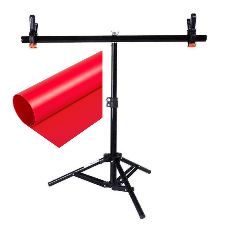 Комплект Тримач фону + Червоний ПВХ Фон 68×130 см Prolight