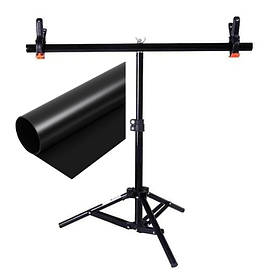 Комплект Тримач фону + Чорний ПВХ Фон 68×130 см Prolight