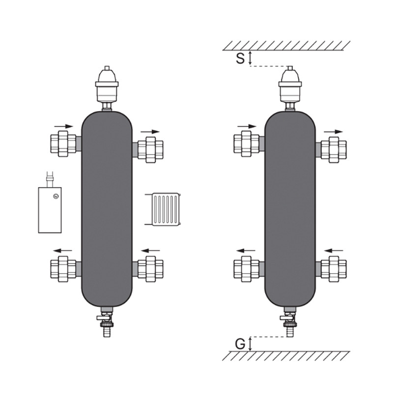 Гидрострелка Koer KR.S1031 2/2 (с воздухоотвод. и дренаж. краном) 1" НР INOX-SUS-304 (KR2958) - фото 2 - id-p1753886363