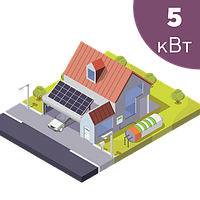 Al Гибридная солнечная электростанция под ключ PREMIUM на 5 кВт комплект резервного питания для дома с АКБ