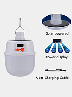 Мощная аккумуляторная кемпинговая LED лампа, автономный яркий светильник с крючком и солнечной панелью, GP3