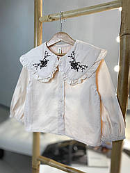 Нарядна блузка на дівчинку з вишивкою Бежева 22139 8, WPXJ, Бежевый, Для девочек, Весна Осень, 6 лет
