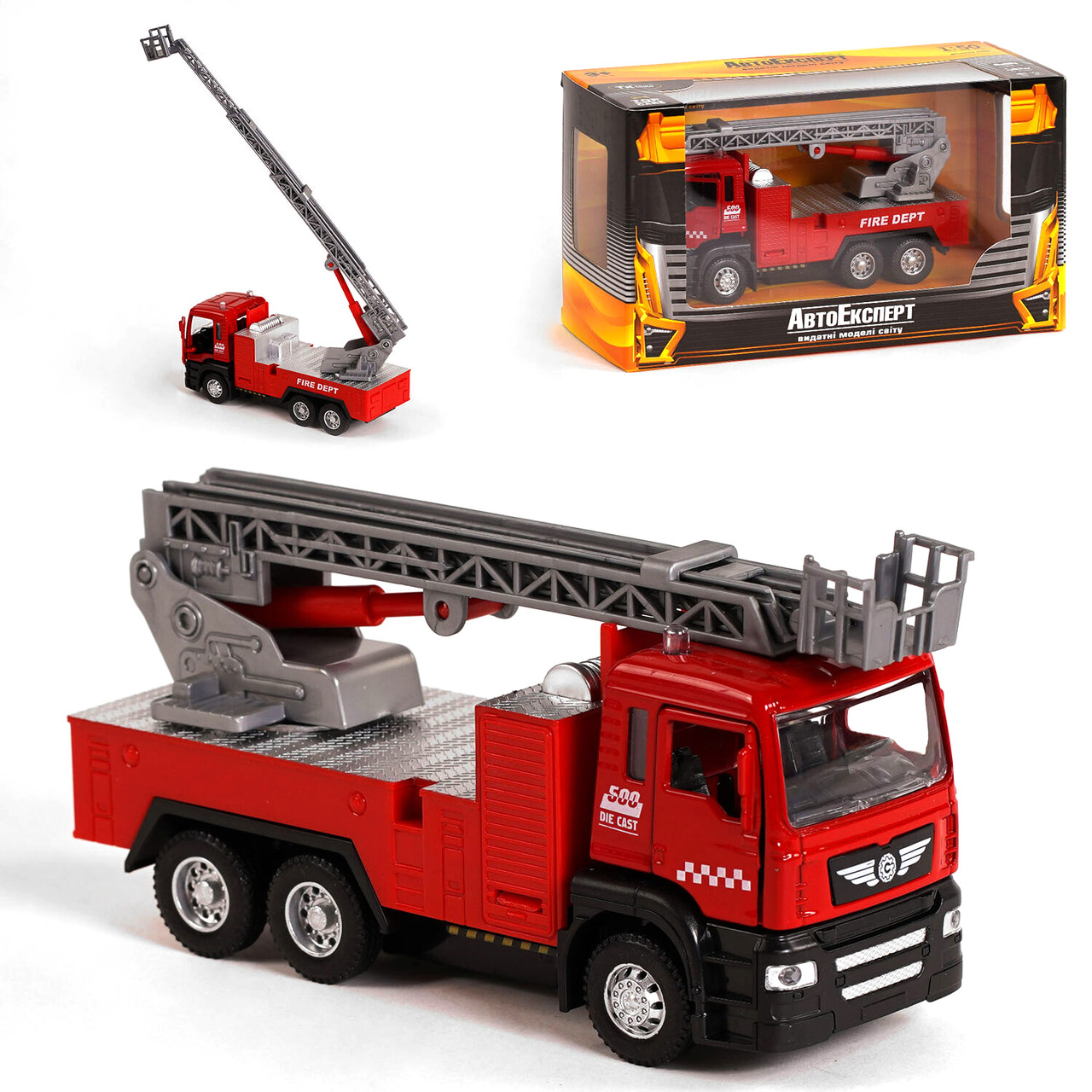 Спецтехніка металопластикова Пожежний кран "Авто Експерт" (масштаб 1:50, світло, звук, інерція) КТ-1441, фото 1