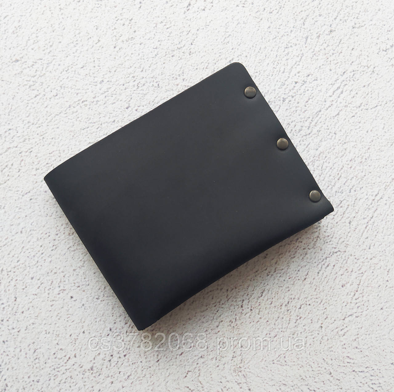 Кожане чорне чоловічий портмоне на заклешках, чоловічий гаманець без застібок, гаманець з натуральної шкіри