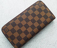 Коричневый мужской клатч Louis Vuitton (эко-кожа), брендовое коричневое портмоне Louis Vuitton на "молнии"