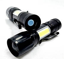 Вологозахищений потужний LED ліхтарик з боковим і прямим свіченням з акумулятором  (USB зарядка)