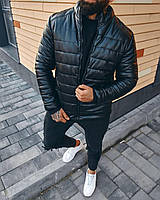 Мужская кожаная куртка демисезонная Asos теплая черная без капюшона | Пуховик кожаный мужской весенний M (Bon)